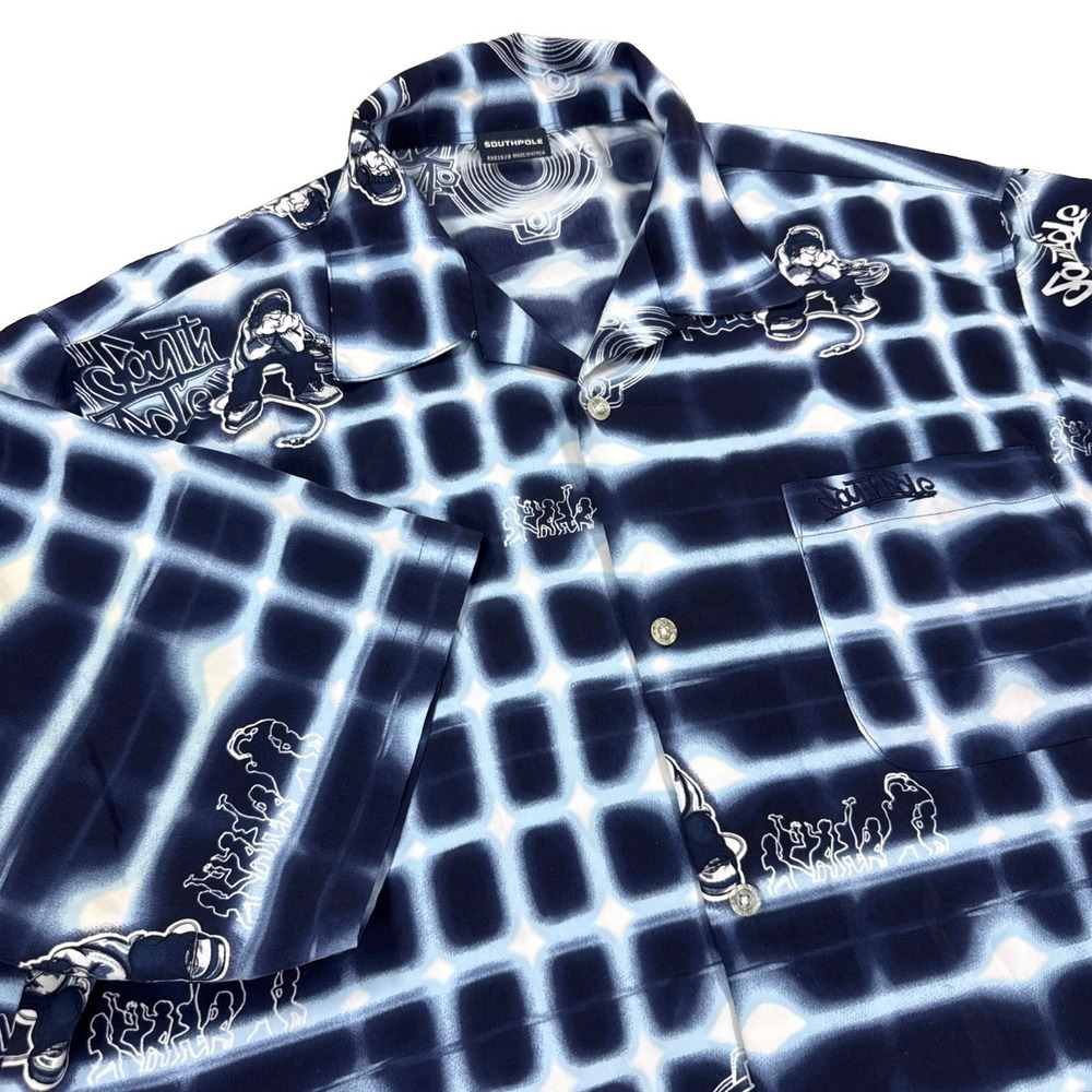 Southpole Shirt Men's L Blue Shirt Short Y2K Hip Hop Vintage All Over Print